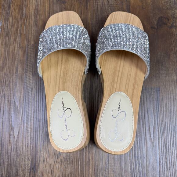 Jessica Simpson Rexile Size 6 Silver Shimmer Studded Platform Sandals - Picture 12 of 14